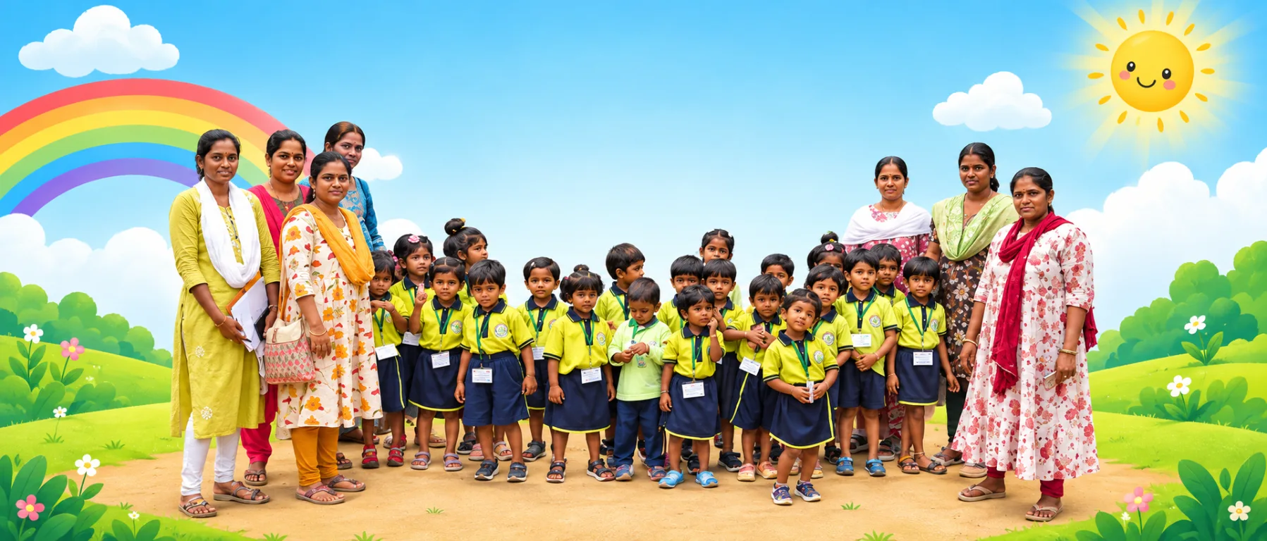 Students with teachers at school